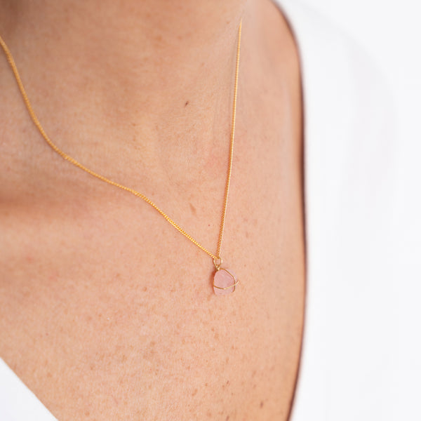 Collar Wish Cadena Oro Cuarzo Rosado