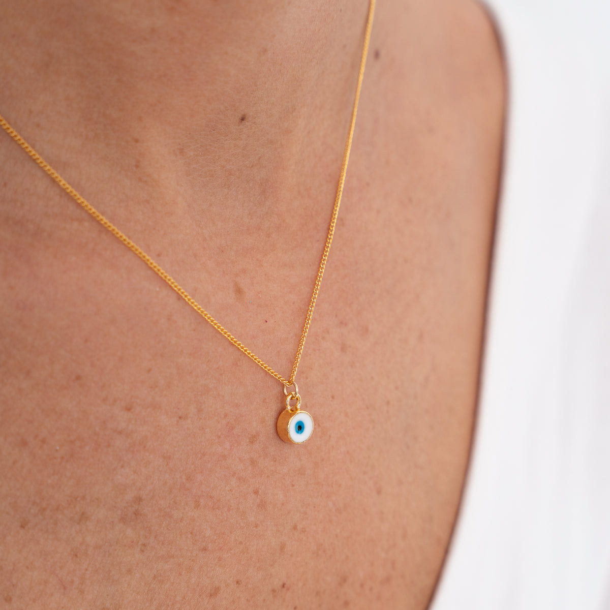 Collar Wish Cadena Oro Ojo Turco Blanco