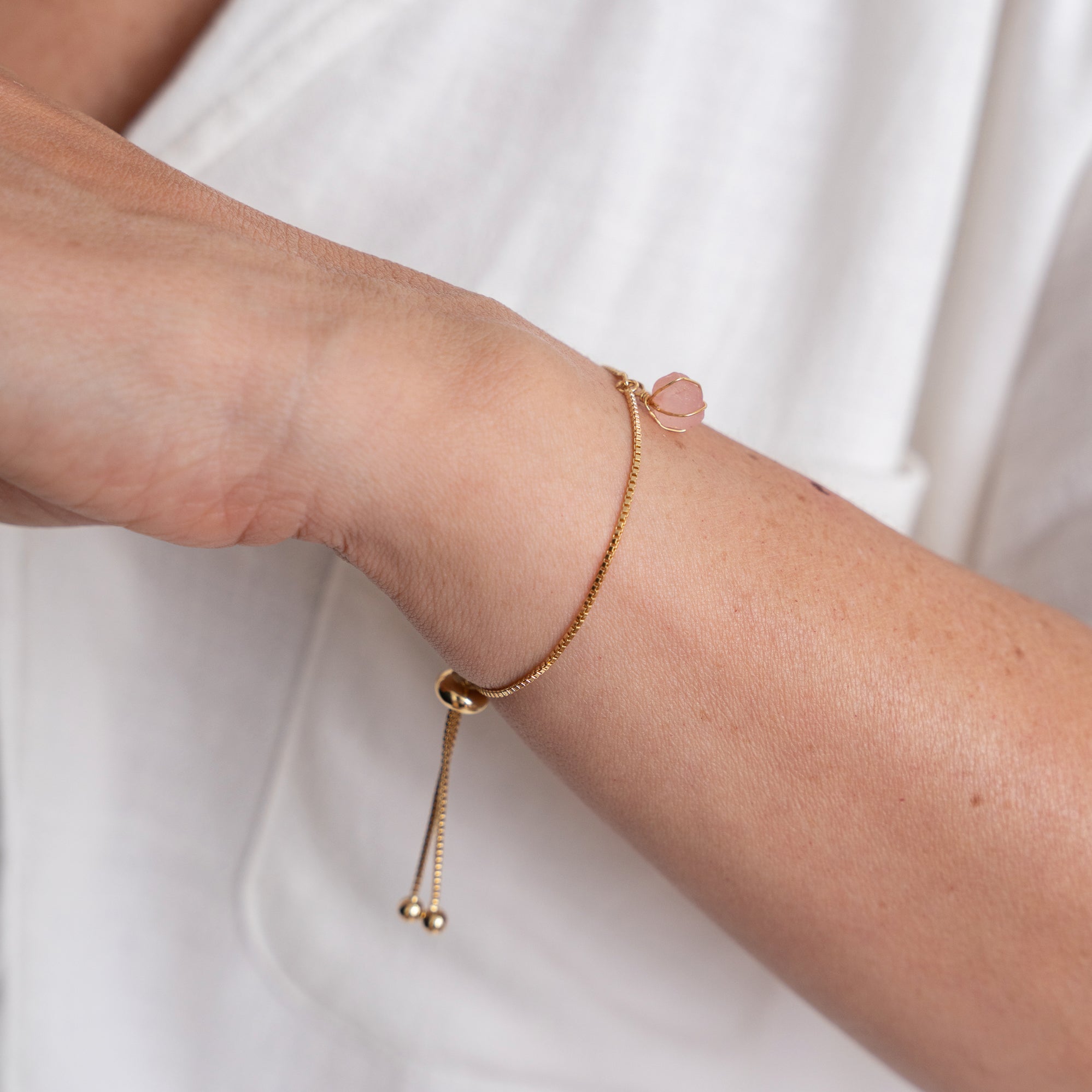 Pulsera Wish Cadena Oro Cuarzo Rosa